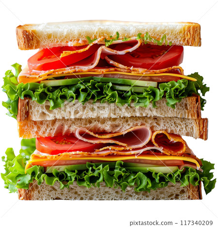 Fresh Club Sandwiches with Lettuce Tomato Cheese Ham PNG Transparency 117340209