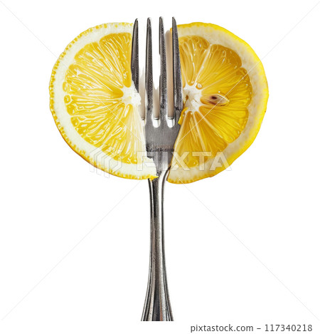 Fork Piercing Fresh Lemon Slice PNG Transparency 117340218