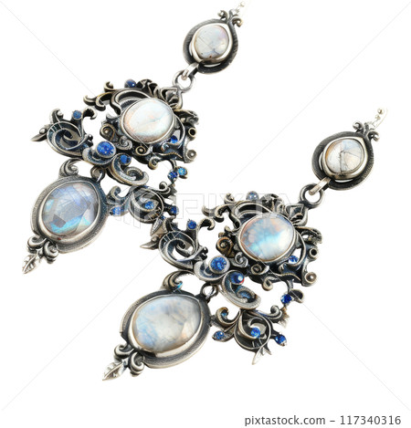Intricate Moonstone and Sapphire Earrings PNG Transparency 117340316