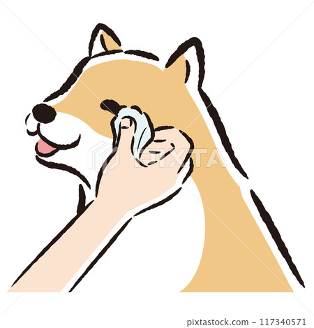 一隻狗照顧眼睛的手繪插圖（擦掉眼睛污垢） 117340571