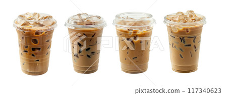 Iced Cappuccino Drinks in Plastic Cups PNG Transparey 117340623