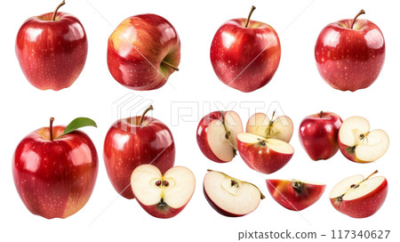 Various Red Apples Whole and Sliced PNG Transparency 117340627