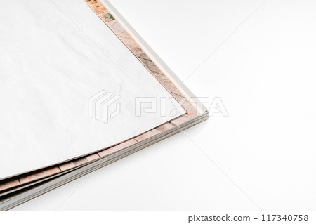 Magazine clean page mockup background concept close up 117340758