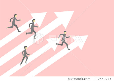 帶著上升箭頭奔跑的女商人 帶著上升箭頭奔跑的女商人 117340773