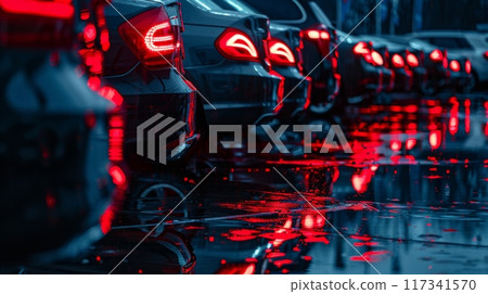 Night Traffic with Red Brake Lights 117341570