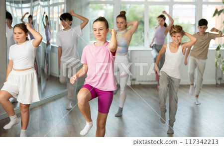 Group of boys and girls dancing dancehall 117342213