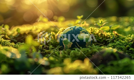 Earth Globe in a Lush Forest Setting Earth Globe in a Lush Forest Setting 117342265
