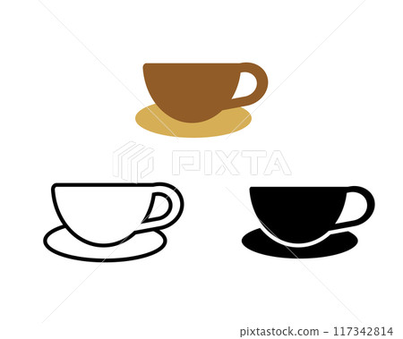Simple icon illustration set of coffee cup with saucer Simple icon illustration set of coffee cup with saucer 117342814