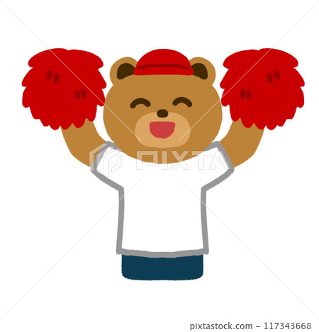 Illustration of a bear cheering for the red team Illustration of a bear cheering for the red team 117343668