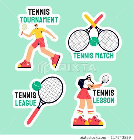 Tennis Player Sport Label Flat Cartoon Hand Drawn Templates Background Illustration Tennis Player Sport Label Flat Cartoon Hand Drawn Templates Background Illustration 117343829