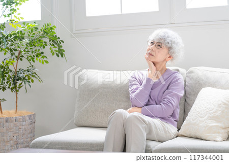 坐在沙發上的老年婦女 117344001