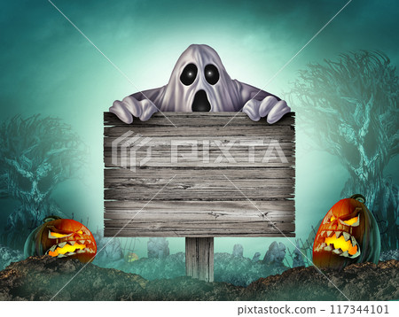 Halloween Ghost Rustic sign 117344101