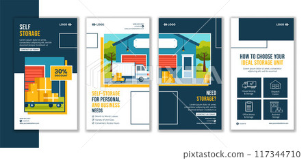Self Storage Social Media Stories Flat Cartoon Hand Drawn Templates Background Illustration Self Storage Social Media Stories Flat Cartoon Hand Drawn Templates Background Illustration 117344710