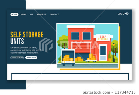 Self Storage Social Media Landing Page Cartoon Hand Drawn Templates Background Illustration Self Storage Social Media Landing Page Cartoon Hand Drawn Templates Background Illustration 117344713