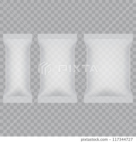 Three white packaging bags of different sizes. Vector Three white packaging bags of different sizes. Vector 117344727