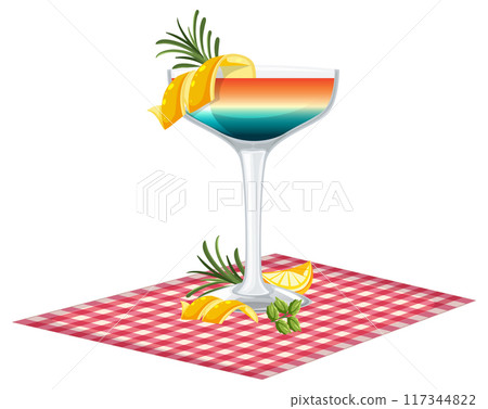 Colorful Cocktail on Checkered Cloth 117344822