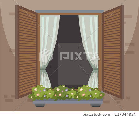 Open Window with Flower Box 117344854