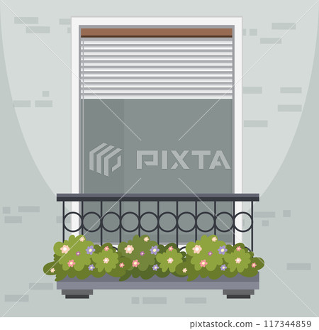Charming Balcony with Flower Box 117344859