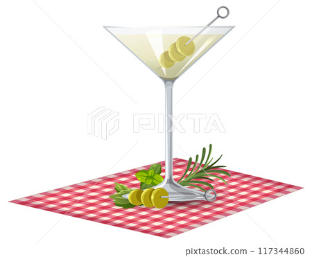 Martini Glass on Checkered Cloth 117344860