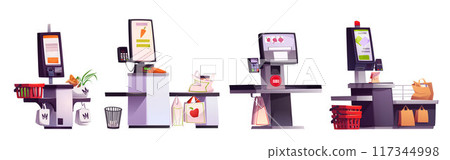 Self-service terminals set for supermarket Self-service terminals set for supermarket 117344998