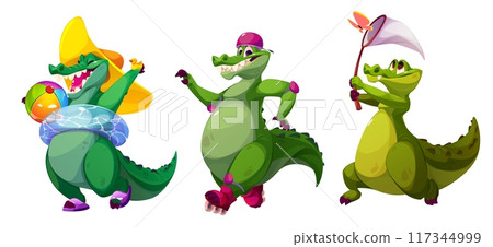 Cute funny alligator cartoon character. 117344999