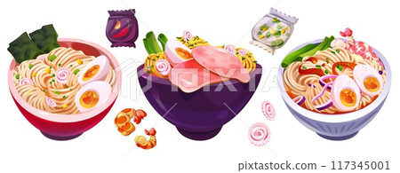 Asian noodle bowls set isolated on white Asian noodle bowls set isolated on white 117345001