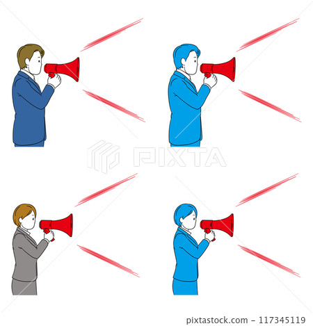 Illustration material of a business person with a loudspeaker Illustration material of a business person with a loudspeaker 117345119