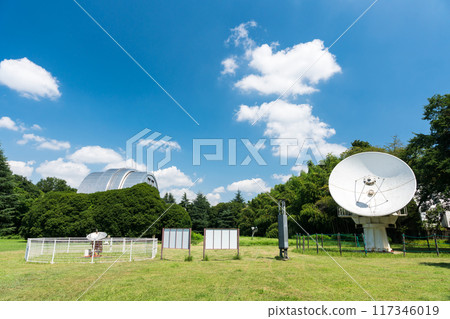 National Astronomical Observatory, Two Radio Telescopes, Clear Summer Sky, Mitaka, Tokyo 117346019