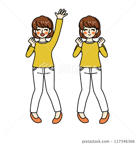 Simple touch woman (full body, happy, cheering) color 117346366