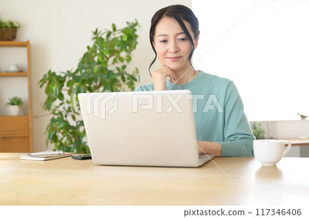 經營個人電腦的中年婦女 117346406
