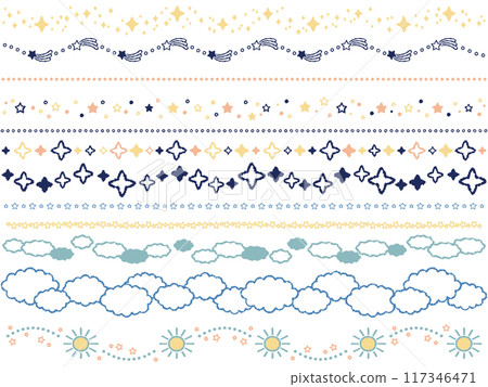 一組星星、雲朵等裝飾邊框[彩色插圖] 117346471