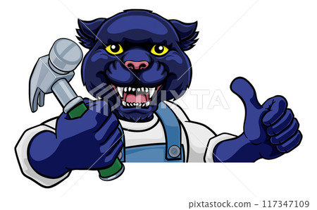 Panther Carpenter Handyman Builder Holding Hammer 117347109