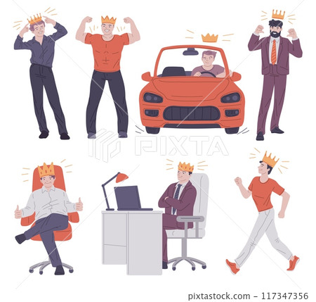 Successful men with crowns. Vector set 117347356
