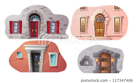 Set of different doors and walls 3D style, vector illustration 117347406