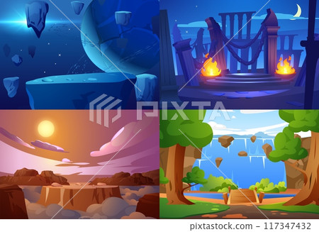 Various fantasy game landscapes. 117347432