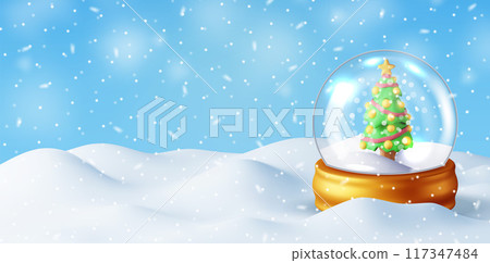 3D background. christmas tree with garlands 117347484