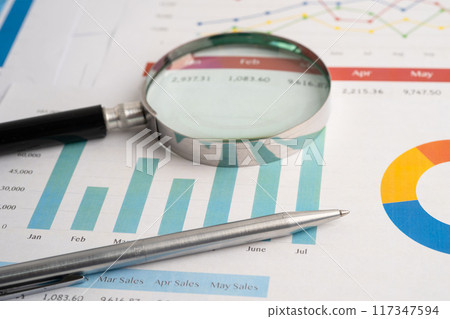 Pen on graph paper. Financial development, Banking Account, Statistic, Investment Analytic research data economy, Business. 117347594