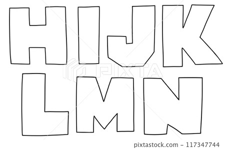 A loose and simple uppercase alphabet "HIJKLMN" jagged version Line drawing A loose and simple uppercase alphabet "HIJKLMN" jagged version Line drawing 117347744