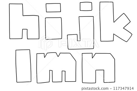 A loose and simple lowercase alphabet "hijklmn" jagged version Line drawing A loose and simple lowercase alphabet "hijklmn" jagged version Line drawing 117347914
