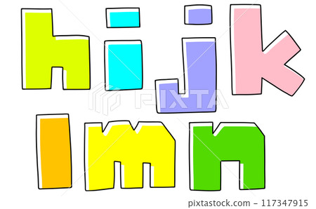 A simple, loosely written lowercase alphabet "hijklmn" in a jagged version, solid color A simple, loosely written lowercase alphabet "hijklmn" in a jagged version, solid color 117347915