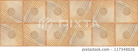 Wooden marquetry can be patterns created from the combination of pine and walnut wood, wooden floor, parquet, cutting board, seamless texture 117348026