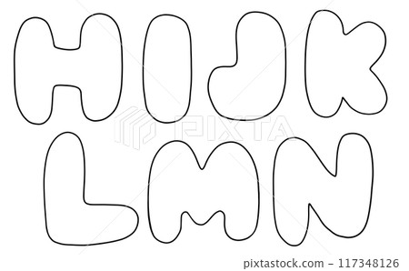 寬鬆簡單的大寫字母“HIJKLNM”圓角版線描 117348126
