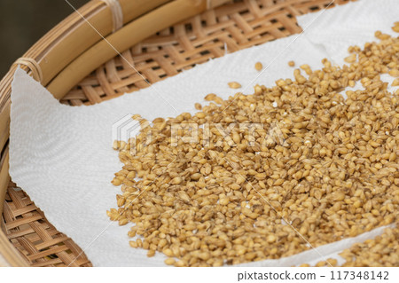 Naked barley in a colander 117348142
