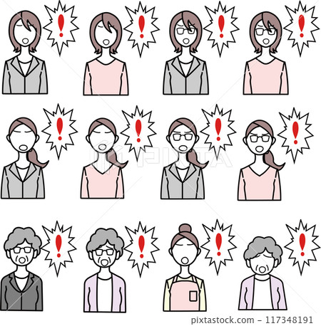 驚訝的女人圖示插圖集 驚訝的女人圖示插圖集 117348191