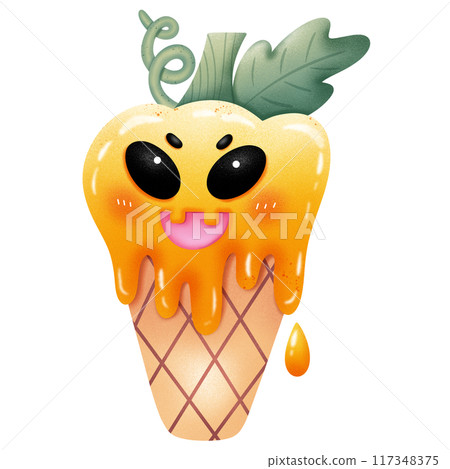 Evil ice cream Pumpkin illustration for Halloween. Evil ice cream Pumpkin illustration for Halloween. 117348375