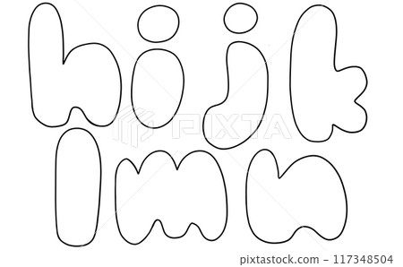 A simple, rounded version of the alphabet "hijklmn" in lowercase. Line drawing A simple, rounded version of the alphabet "hijklmn" in lowercase. Line drawing 117348504