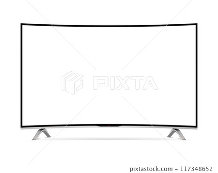 Realistic modern curved 4k TV monitor isolated on white background 117348652