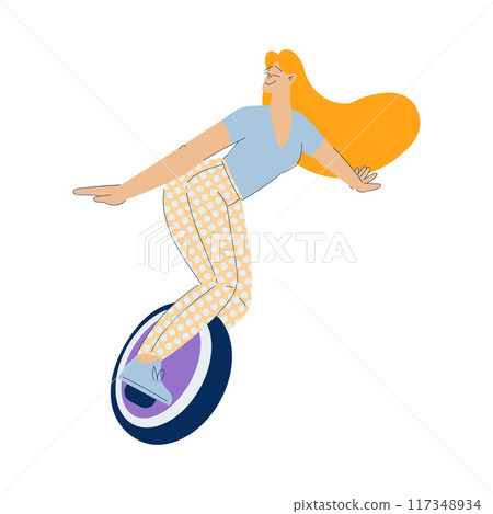 Electric Transport with Woman Character Ride Unicycle Vector Illustration Electric Transport with Woman Character Ride Unicycle Vector Illustration 117348934