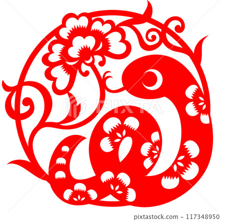 蛇剪紙紅色 117348950