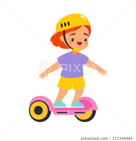 Electric Transport with Girl Character Ride Hoverboard Vector Illustration Electric Transport with Girl Character Ride Hoverboard Vector Illustration 117348985